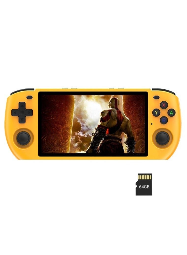 باوكيدي POWKIDDY RGB10 MAX3 جهاز كمبيوتر محمول للألعاب، شاشة IPS 5 بوصة، لاعب ألعاب فيديو ريترو بنظام Linux مفتوح المصدر، دعم WiFi و Bluetooth، 10000+ لعبة، PSP محمول (أصفر، 64 جيجابايت) - Image 1
