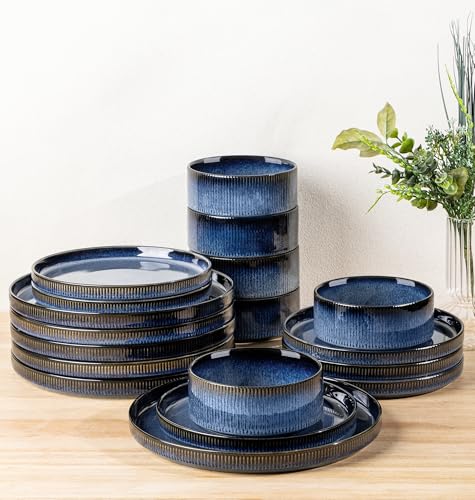 TheTerra Ceramic Dinnerware Sets for 4, 12 Pieces Porcelain Lightweight Plates and Bowls Sets, Scratch Resistant Dish Set, Oven & Microwave & Dishwasher Safe, Starry Blue - Image 1