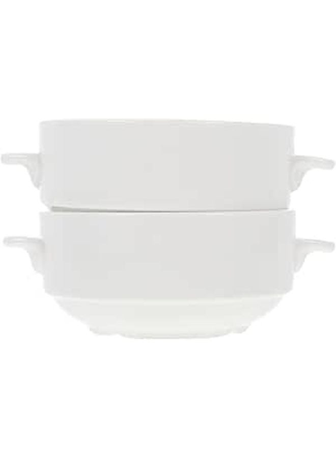White Ceramic Soup Bowls with Handles 12oz Multi Purpose Serving Bowls for Home Dining - Image 1