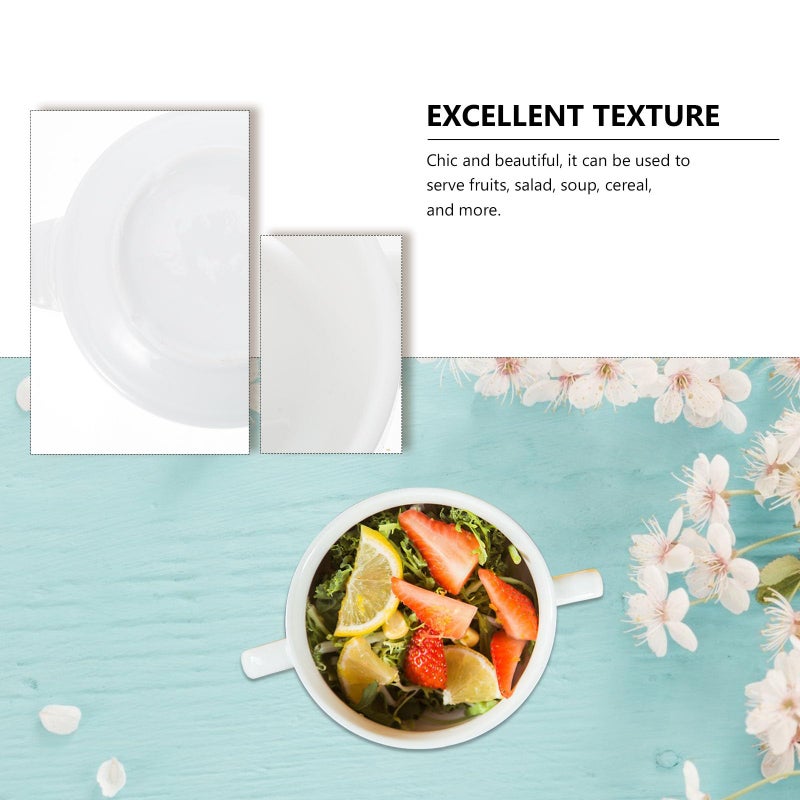 White Ceramic Soup Bowls with Handles 12oz Multi Purpose Serving Bowls for Home Dining - Image 3