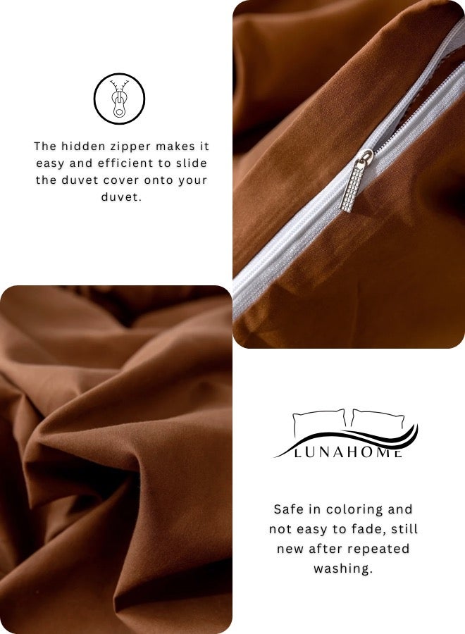 LUNA Home Single Size 4-Piece Premium Quality Bedding Set in Solid Gold Brown, No Filler Included. - Image 5