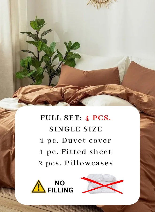 LUNA Home Single Size 4-Piece Premium Quality Bedding Set in Solid Gold Brown, No Filler Included. - Image 2