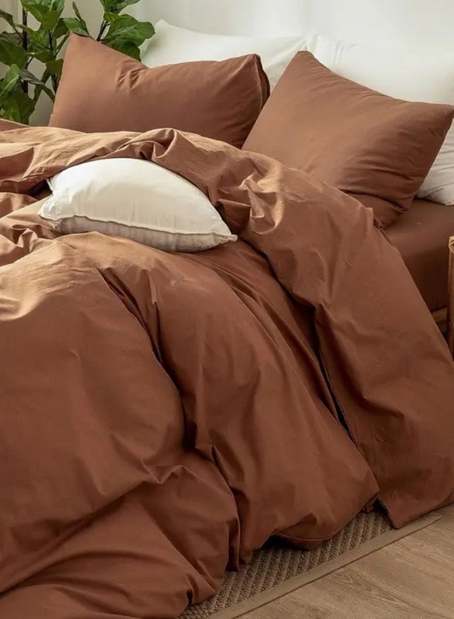 LUNA Home Single Size 4-Piece Premium Quality Bedding Set in Solid Gold Brown, No Filler Included. - Image 4