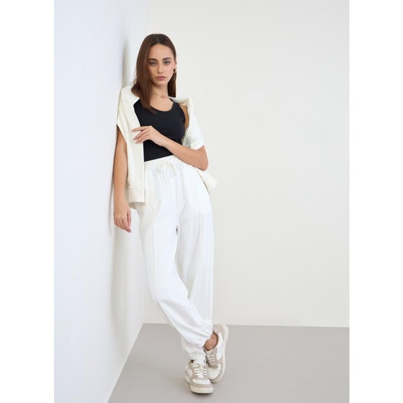 Women Off-White Relaxed Fit Joggers - Image 1