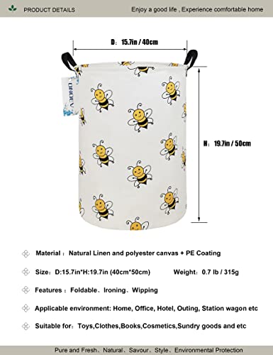 ONOEV Round Folding Laundry Hamper, Canvas Basket,Nersury Hamper,Suitable for Children,Office,Bedroom,Clothes,Toys Storage（Bee） - Image 2