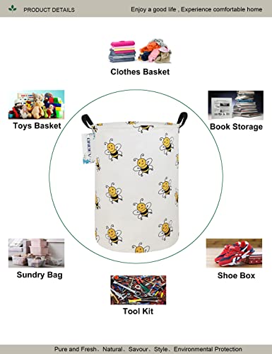 ONOEV Round Folding Laundry Hamper, Canvas Basket,Nersury Hamper,Suitable for Children,Office,Bedroom,Clothes,Toys Storage（Bee） - Image 3