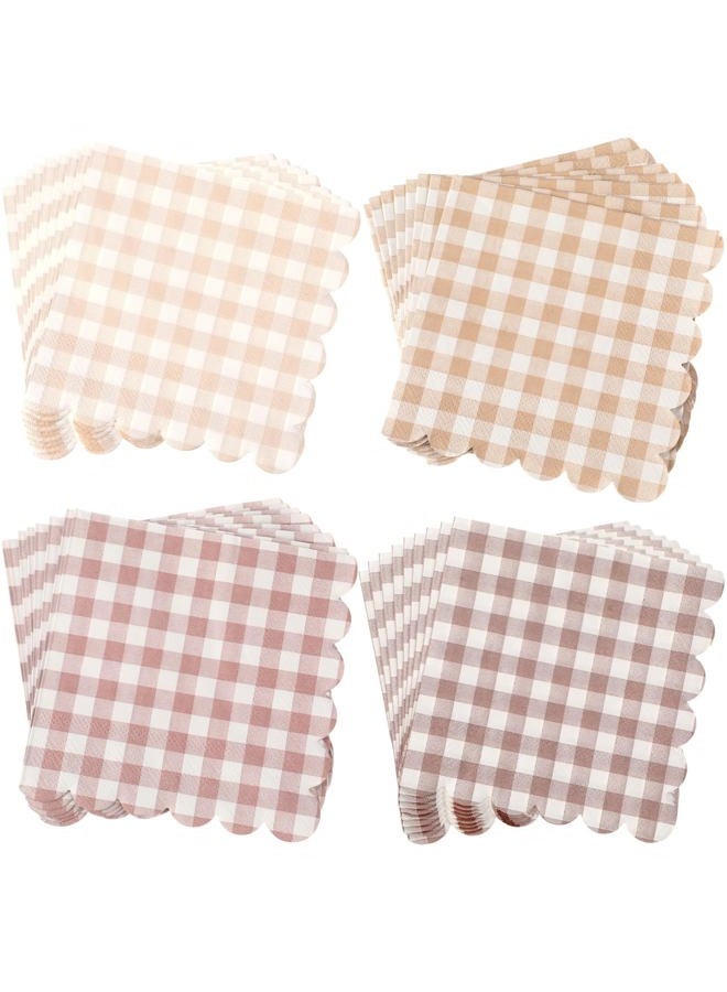Dinifee 240 Pcs Scalloped Cocktail Napkins Bulk 5 x 5 Inch Gingham Plaid Paper Napkins Disposable Gradient Color Decorative Napkins for Wedding Birthday Bridal Anniversary Party Supplies (Khaki) - Image 1