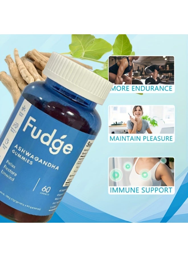 Fudge Ashwagandha & Vitamin Gummy 60 Gummies - Mixed Berry, KSM-66, Vegan, Plant Based, Non-GMO, Gluten-Free & Gelatin Free. - Image 1