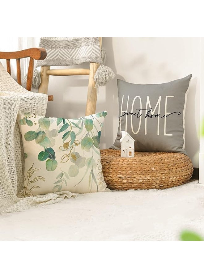 DUNISO مجموعة من 4 أغطية وسائد رمي، أغطية وسائد بأوراق الأوكاليبتوس، زينة موسمية لربيع وصيف للحديقة الخارجية وغرفة المعيشة وأريكة المزرعة، 45 * 45 سم - Image 2