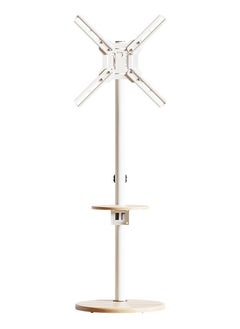 XiuWoo Height Adjustable 90° Swivel Wooden Floor Monitor Stand with Tray and Wheels Universal for 14-43 inches Screen Monitors or TV, Max Load Bearing 20KG,Modern Corner TV Stand Space Saving for Living Room Bedroom,White  - Image 1