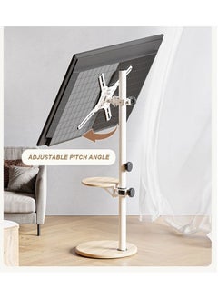 XiuWoo Height Adjustable 90° Swivel Wooden Floor Monitor Stand with Tray and Wheels Universal for 14-43 inches Screen Monitors or TV, Max Load Bearing 20KG,Modern Corner TV Stand Space Saving for Living Room Bedroom,White  - Image 4