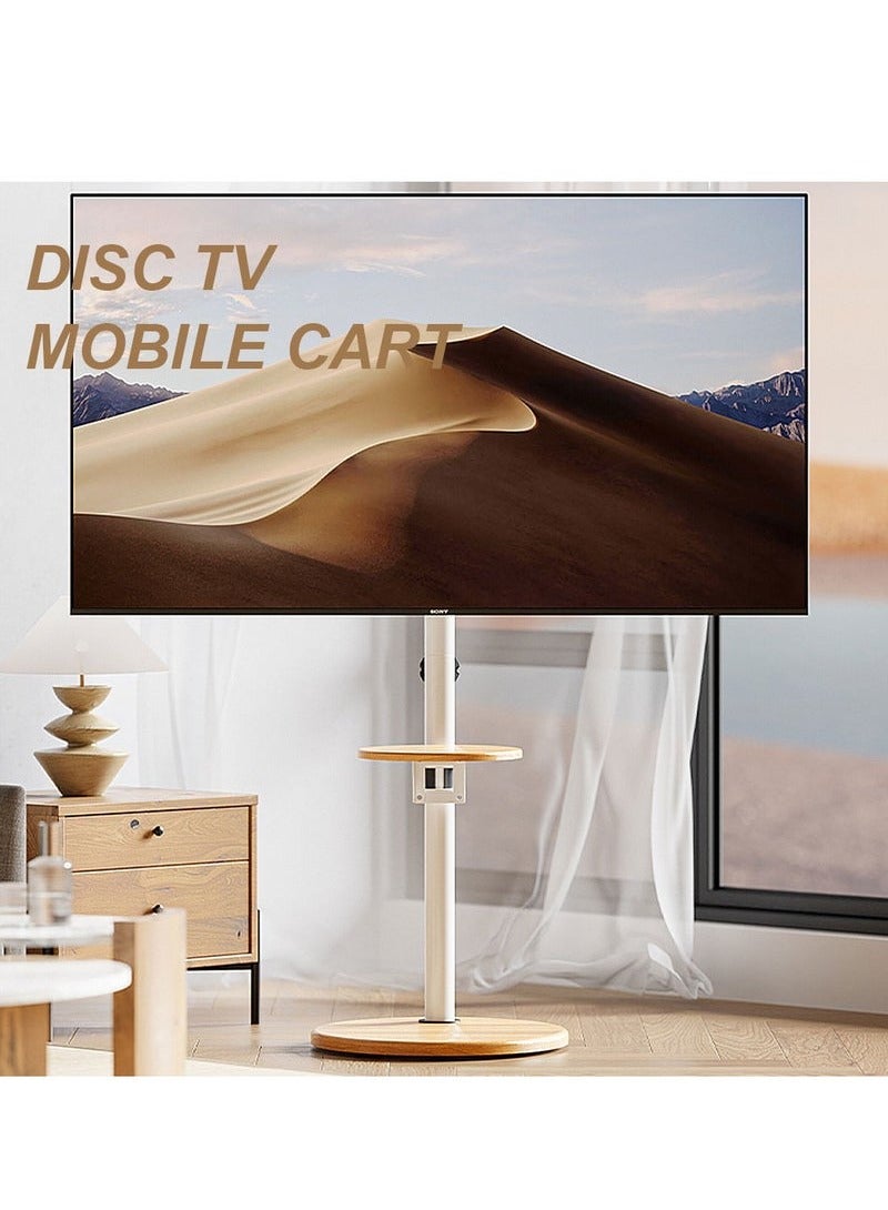 شو وو حامل شاشة خشبي قابل للتعديل بزاوية 90 درجة مع صينية وعجلات عالمي لشاشات أو تلفزيون مقاس 14-43 بوصة، أقصى حمل 20 كجم، حامل تلفزيون زاوية عصري يوفر المساحة لغرفة المعيشة وغرفة النوم، أبيض - Image 2