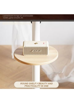 XiuWoo Height Adjustable 90° Swivel Wooden Floor Monitor Stand with Tray and Wheels Universal for 14-43 inches Screen Monitors or TV, Max Load Bearing 20KG,Modern Corner TV Stand Space Saving for Living Room Bedroom,White  - Image 3