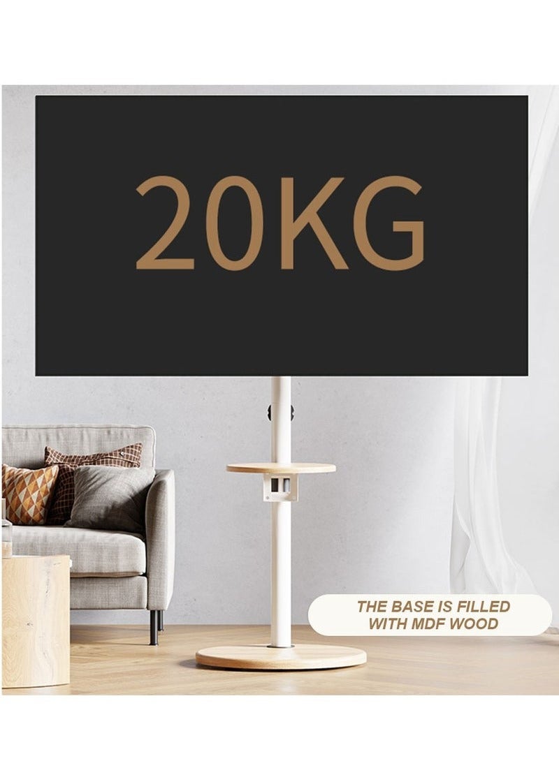 شو وو حامل شاشة خشبي قابل للتعديل بزاوية 90 درجة مع صينية وعجلات عالمي لشاشات أو تلفزيون مقاس 14-43 بوصة، أقصى حمل 20 كجم، حامل تلفزيون زاوية عصري يوفر المساحة لغرفة المعيشة وغرفة النوم، أبيض - Image 5