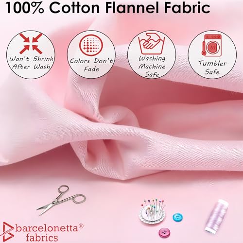 Barcelonetta | 100% Cotton Flannel Fabric | Super Soft | 180GSM, Medium Weight | Solid | Arts & Crafts | for Sewing (Baby Pink, 1 Yard) - Image 3