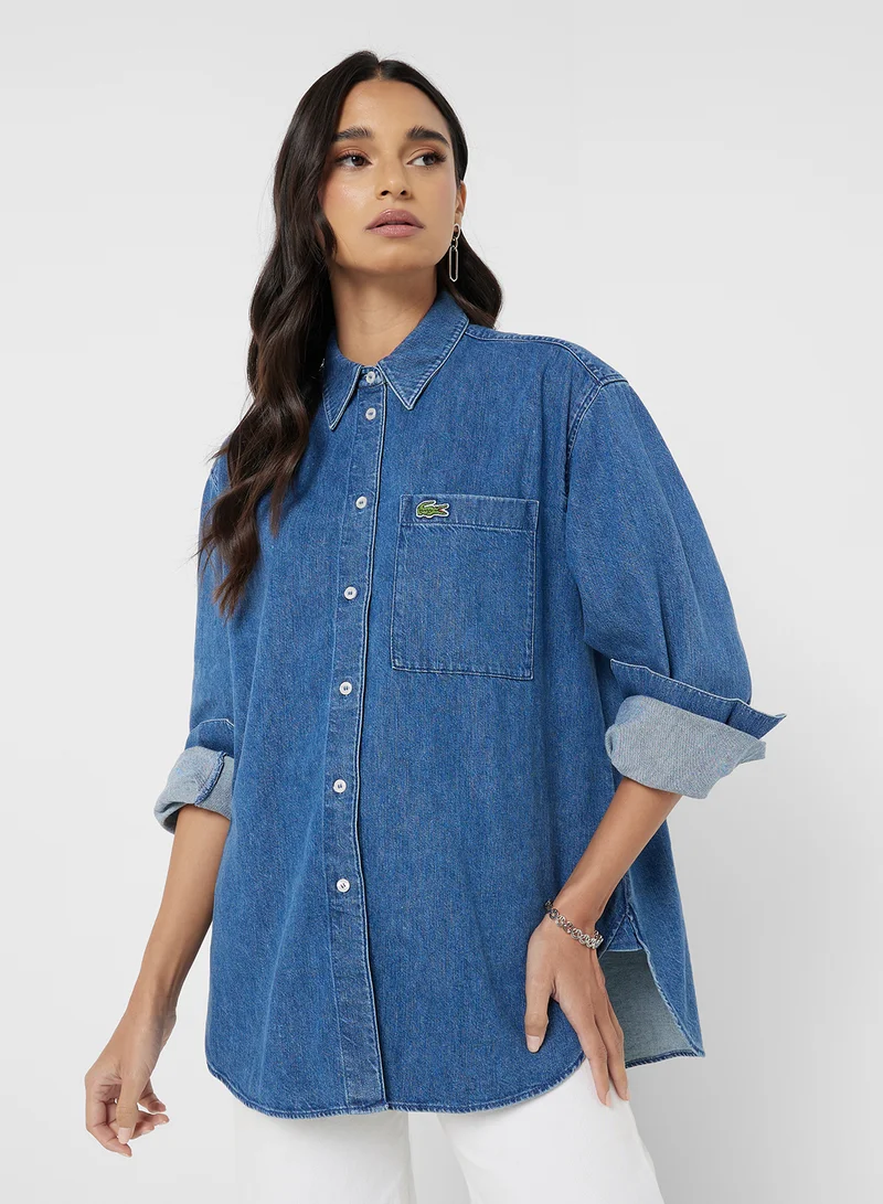 لاكوست OVERSIZED DENIM BREAST POCKET SHIRT