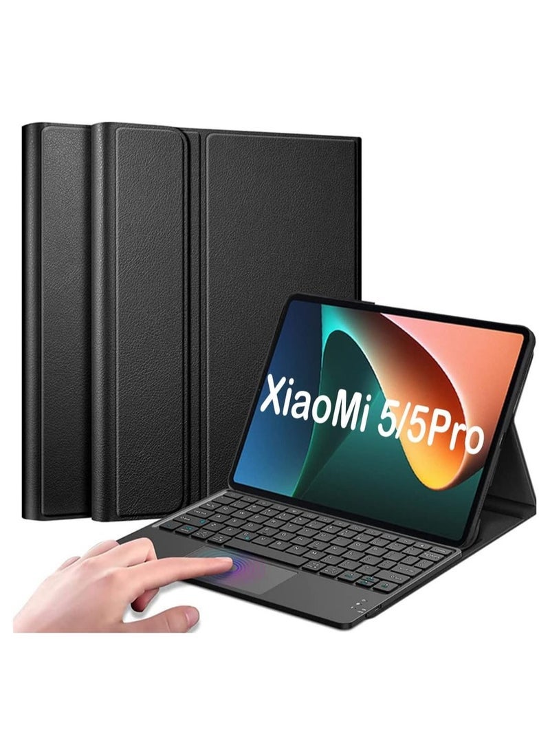 MUNTAQI TouchPad Keyboard Case for Xiaomi Mi Pad 5 Pro 11 Inch | Leather Stand Case Cover with Magnetically Detachable Wireless Bluetooth Keyboard | Full Protection, Lightweight, and Durable for Xiaomi Mi Pad 5 / 5 Pro (Black) - Image 1