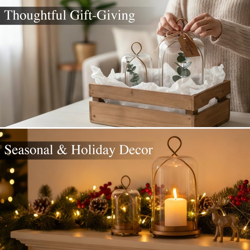 Devi Hurricane Glass Candle Holders, Modern Farmhouse Coffee Table Decorations, Candle Holders for Pillar Candles Set of 2, Decorative Candle Lanterns, Antique Large Candle Holder for Gifts - Image 5