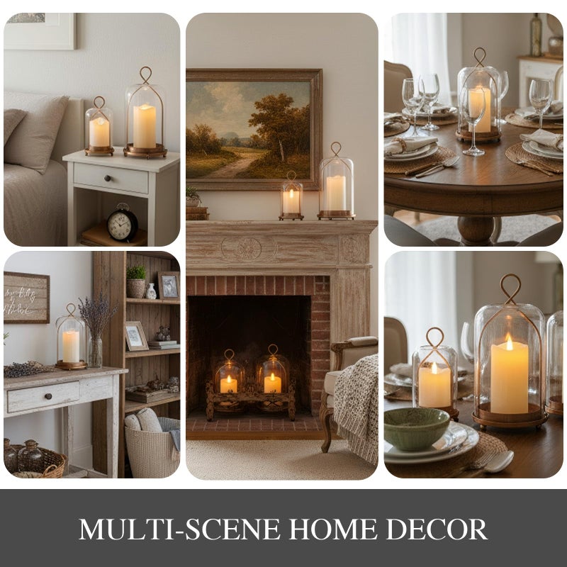 Devi Hurricane Glass Candle Holders, Modern Farmhouse Coffee Table Decorations, Candle Holders for Pillar Candles Set of 2, Decorative Candle Lanterns, Antique Large Candle Holder for Gifts - Image 4