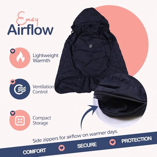 Intimom Baby Carrier Cover with Detachable Hood - Windproof & Water-Resistant Winter Car Seat Cover Baby Girl & Boy, Universal Travel Carrier & Stroller Blankets for Babies - Lightweight Fabric - Image 3