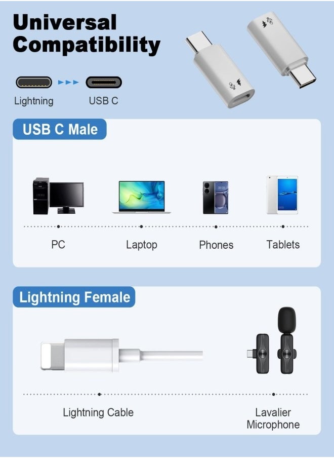 Generic - 2 Pack USB C to Lightning Microphone Adapter, USB C Male to Lightning Female Adapter for Wireless Lavalier Microphone for iPhone 16/15 Plus Pro Max, iPad Pro/Air, Not for Headphone/Data(-White) - Image 1
