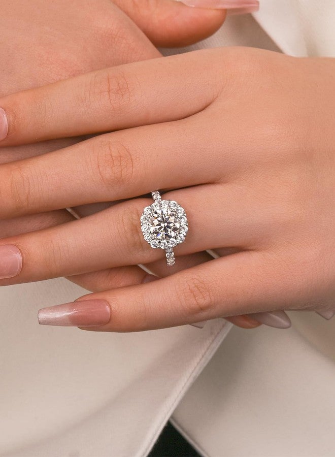 RODIFFY 2.0 Carat D Color VVS1 Moissanite Engagement Ring, S925 Silver Round Cut Halo Promise Ring for Women (Silver, 10) - Image 5