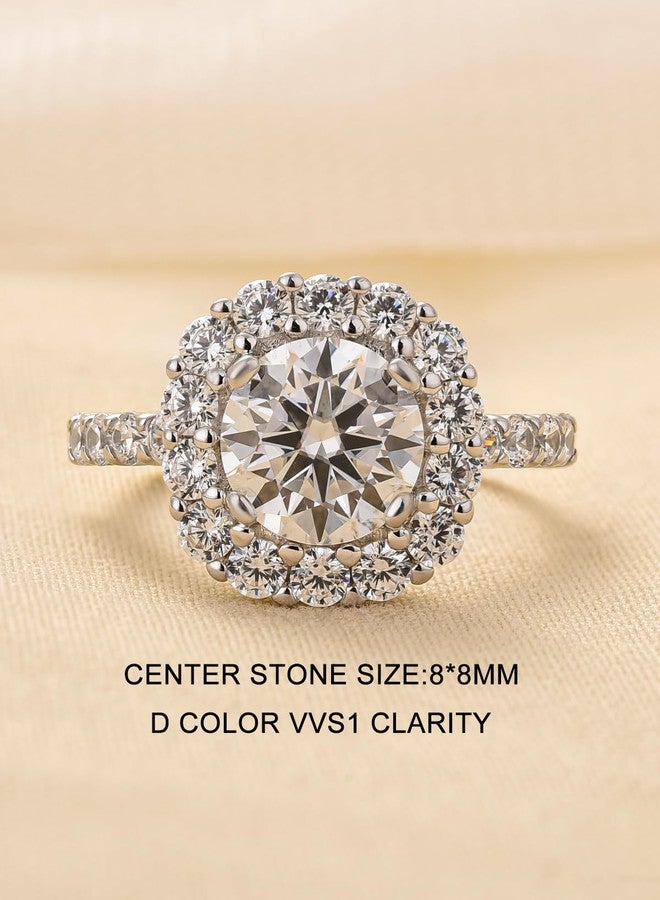 RODIFFY 2.0 Carat D Color VVS1 Moissanite Engagement Ring, S925 Silver Round Cut Halo Promise Ring for Women (Silver, 10) - Image 2