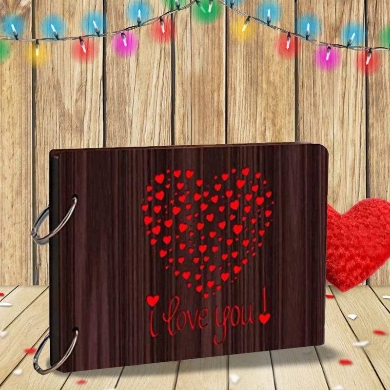 Decor1ders Wooden Scrapbook Photo Albums Dil143 Large Size 22x16 Cm Scrap Books for Memories 40 Black Papers Photo Album For Photos Collection Memory Scrapbook for Memories - Image 1