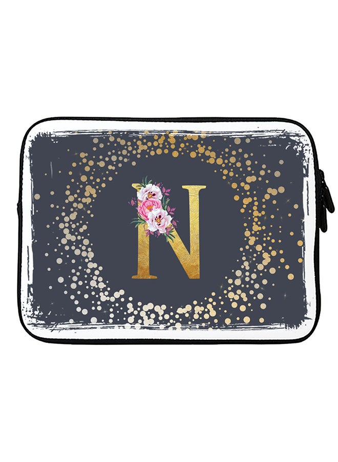 Stylizedd Laptop Sleeve Bag for Macbook 13, 14, 15, 16 inch- Custom Monogram Initial Letter Floral Pattern Alphabet - N  (Grey) - Image 1