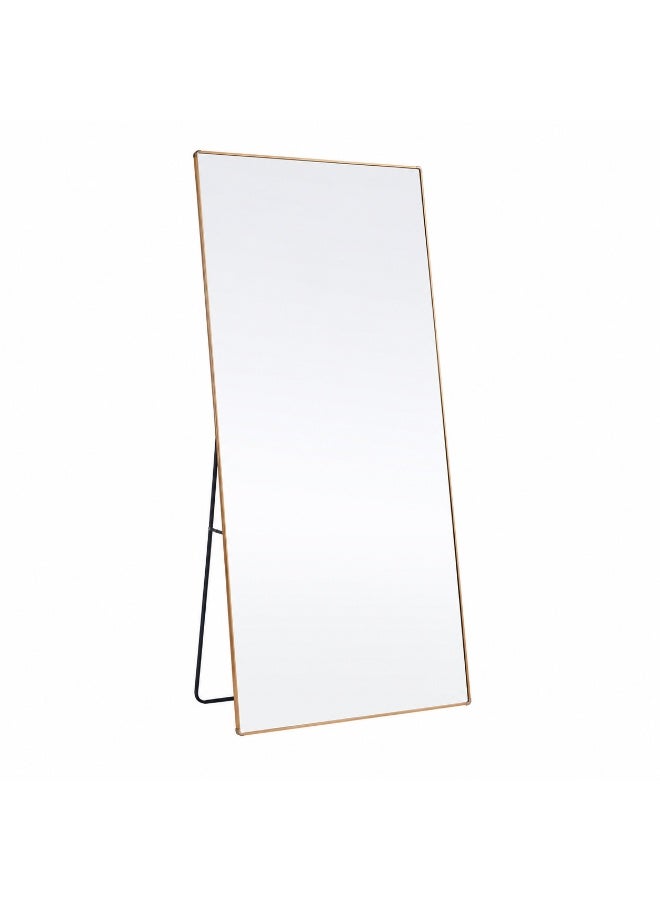 alsaada home Full-Length Free Standing Floor Mirror with Wheels & Metal Frame, 180x70 cm - Gold - Image 1