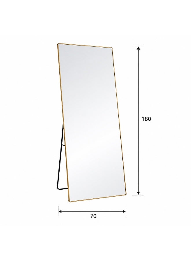 alsaada home Full-Length Free Standing Floor Mirror with Wheels & Metal Frame, 180x70 cm - Gold - Image 3