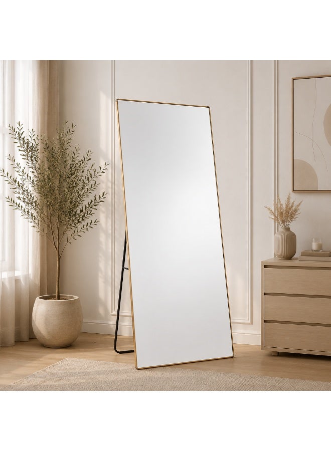 alsaada home Full-Length Free Standing Floor Mirror with Wheels & Metal Frame, 180x70 cm - Gold - Image 2