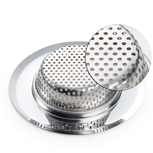 Perfect Pricee Large Stainless Steel Kitchen Drain Basin Basket Filter Stopper Sink Drainer (Silver, Medium) - Image 1