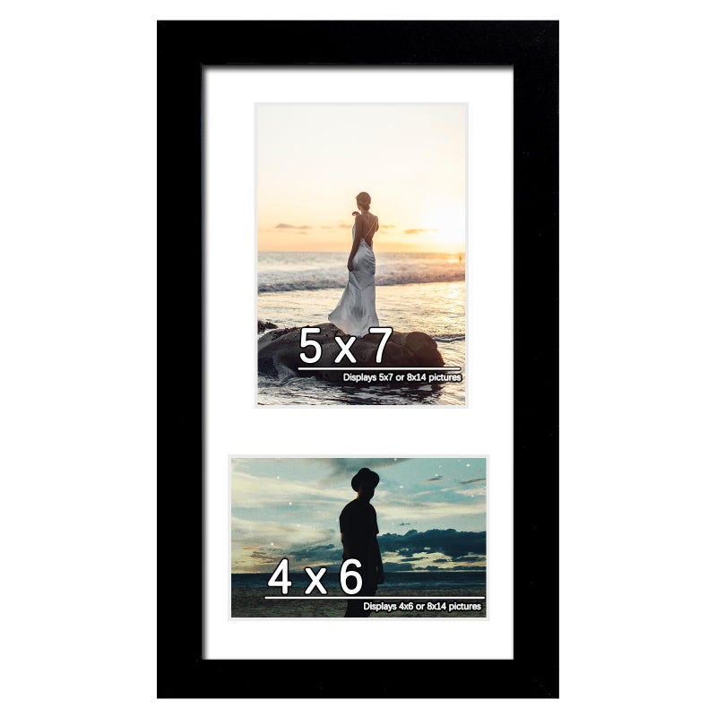 DUENPY 8x14 Picture Frame Collage Display 4x6 and 5x7 Photos for Available Horizontal Wall Mounting Display and Vertical Black - Image 1