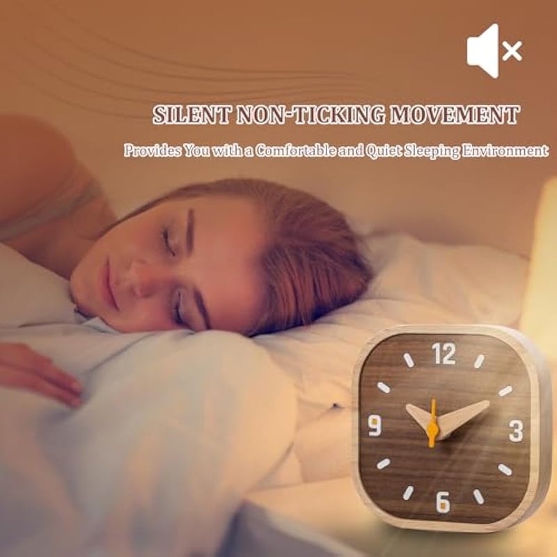 أنكوفو ساعة طاولة خشبية - 5.3 انش، ساعة مكتب صغيرة صامتة من خشب الجوز الأسود، ساعة ديكور لطيفة مناسبة لغرفة المعيشة/غرفة النوم/بجانب السرير/المكتب (عربي) - Image 3