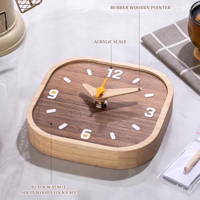 أنكوفو ساعة طاولة خشبية - 5.3 انش، ساعة مكتب صغيرة صامتة من خشب الجوز الأسود، ساعة ديكور لطيفة مناسبة لغرفة المعيشة/غرفة النوم/بجانب السرير/المكتب (عربي) - Image 4