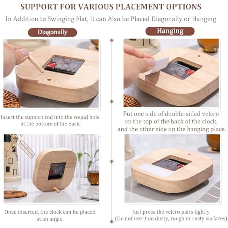 أنكوفو ساعة طاولة خشبية - 5.3 انش، ساعة مكتب صغيرة صامتة من خشب الجوز الأسود، ساعة ديكور لطيفة مناسبة لغرفة المعيشة/غرفة النوم/بجانب السرير/المكتب (عربي) - Image 5