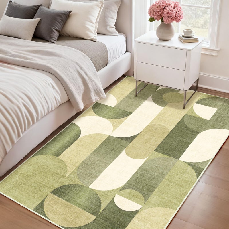 Castage Green Rug 3x5 Washable Area Rugs for Bedroom Living Room Kitchen Entryway Bedside,Modern Geometric Non Slip Small Carpet - Image 2