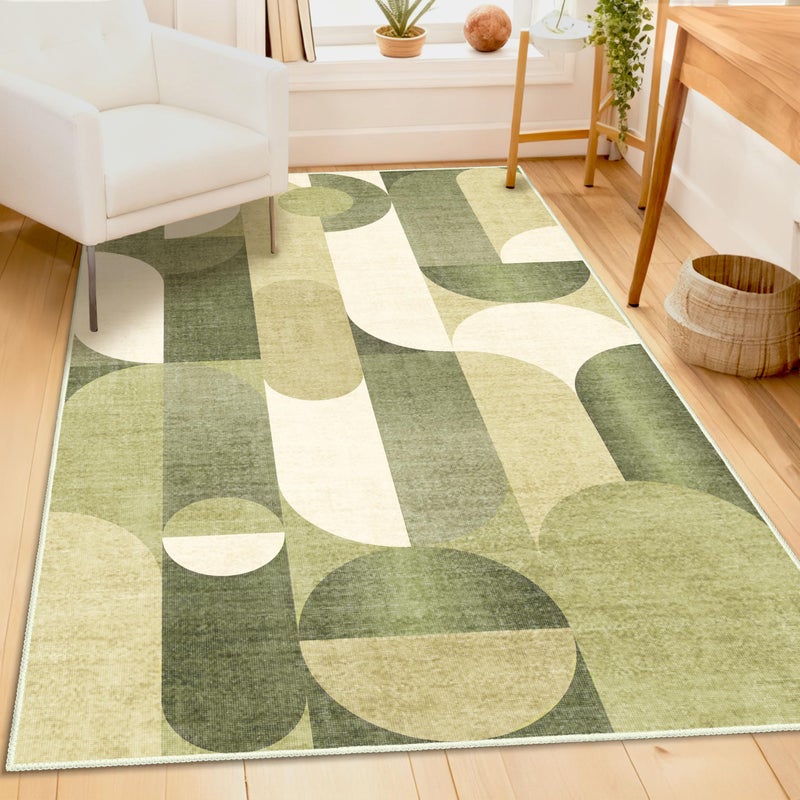 Castage Green Rug 3x5 Washable Area Rugs for Bedroom Living Room Kitchen Entryway Bedside,Modern Geometric Non Slip Small Carpet - Image 1
