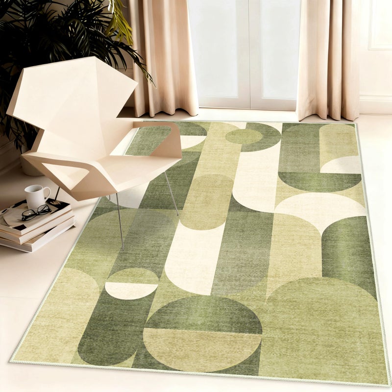 Castage Green Rug 3x5 Washable Area Rugs for Bedroom Living Room Kitchen Entryway Bedside,Modern Geometric Non Slip Small Carpet - Image 4