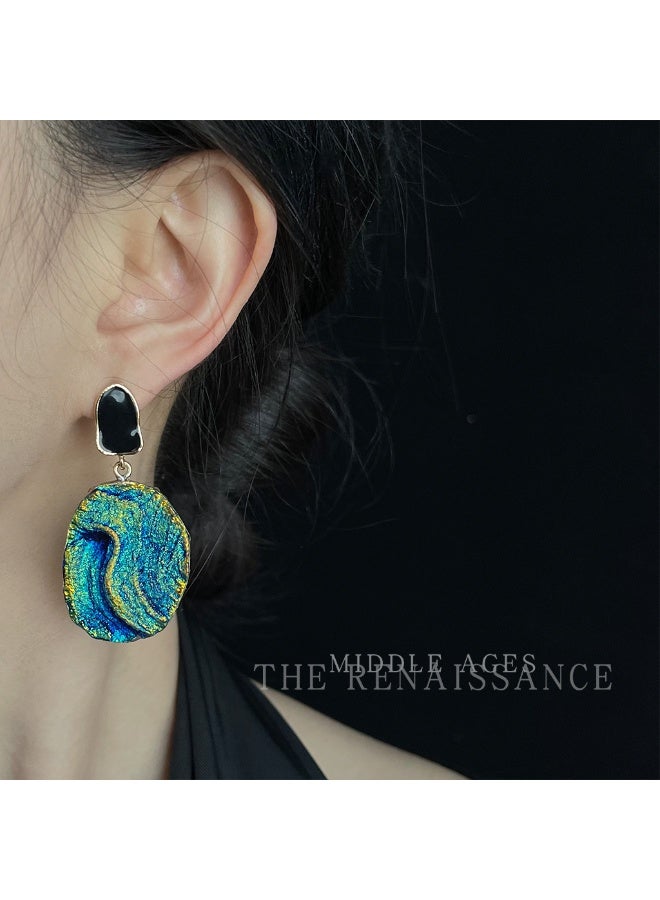 【 Sunset Coast】Iridescent Gold-Texture Earrings, Irregular Color-Blocking Unique Ear Jewelry - Image 1