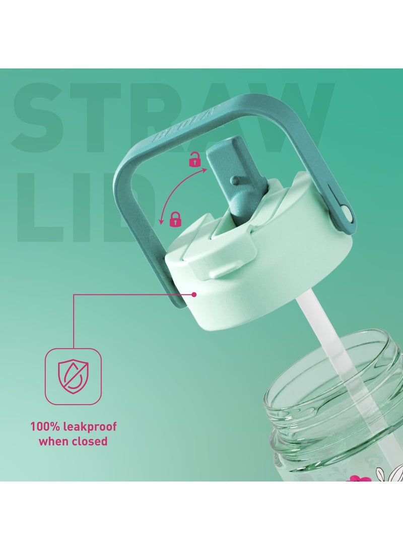 BEOLA 500ml Kids Water Bottle with Straw Lid and Silicone Protective Boot, Tritan Plastic, BPA BPS FREE Leak Proof and Drop Resistant Kids Water Bottles for School (Ever Blooming) - Image 4