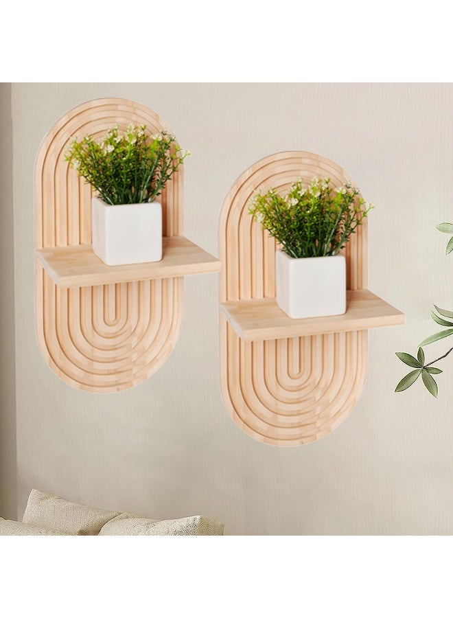 XiuWoo 2-Pcs Boho Wood Wall Hanging Shelves, Arch Decor Shelf, Home Floating Storage Shelf, Bohemian Display Shelving, Wall Decor Rack for Home, Office - Image 5