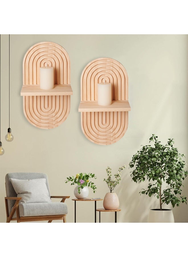 XiuWoo 2-Pcs Boho Wood Wall Hanging Shelves, Arch Decor Shelf, Home Floating Storage Shelf, Bohemian Display Shelving, Wall Decor Rack for Home, Office - Image 2