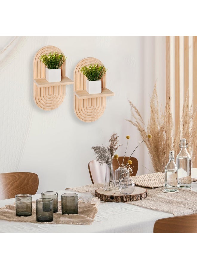 XiuWoo 2-Pcs Boho Wood Wall Hanging Shelves, Arch Decor Shelf, Home Floating Storage Shelf, Bohemian Display Shelving, Wall Decor Rack for Home, Office - Image 3