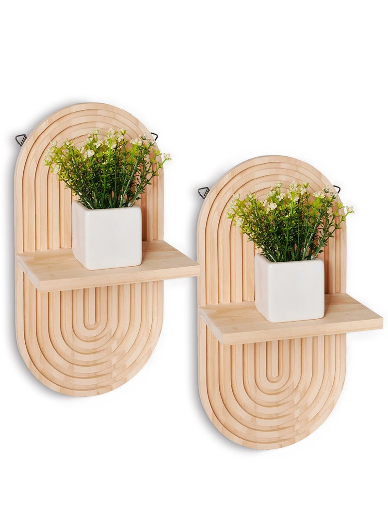 XiuWoo 2-Pcs Boho Wood Wall Hanging Shelves, Arch Decor Shelf, Home Floating Storage Shelf, Bohemian Display Shelving, Wall Decor Rack for Home, Office - Image 1