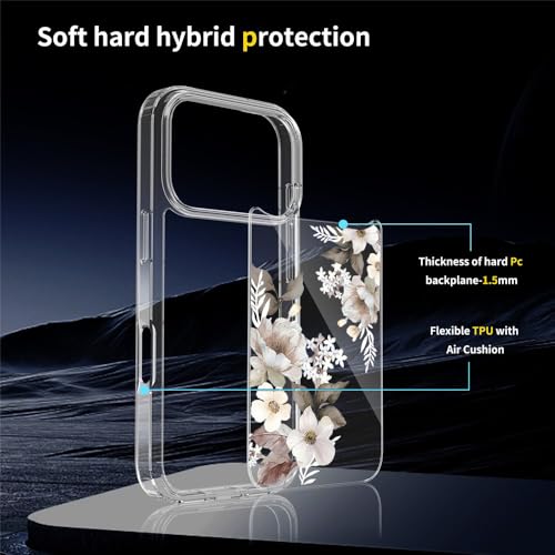 Elzzi Clear Transparent Flower Cover for iPhone 17 Pro Case Shockproof Floral Design Full Camera Protection Shockproof PC+TPU Transparent Cover for Girls & Women (Grey) - Image 5