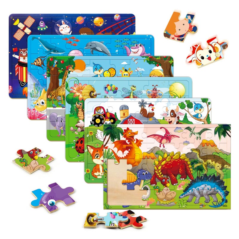 Blppldyci Wooden Jigsaw Puzzles for Kids Ages 3-5 Year Old 30 Piece Colorful Wooden Puzzles for Toddler Children Learning Educational Puzzles Toys for Boys and Girls Set for Kids 3 4 5 6 Year Old (6 Puzzles) - Image 1