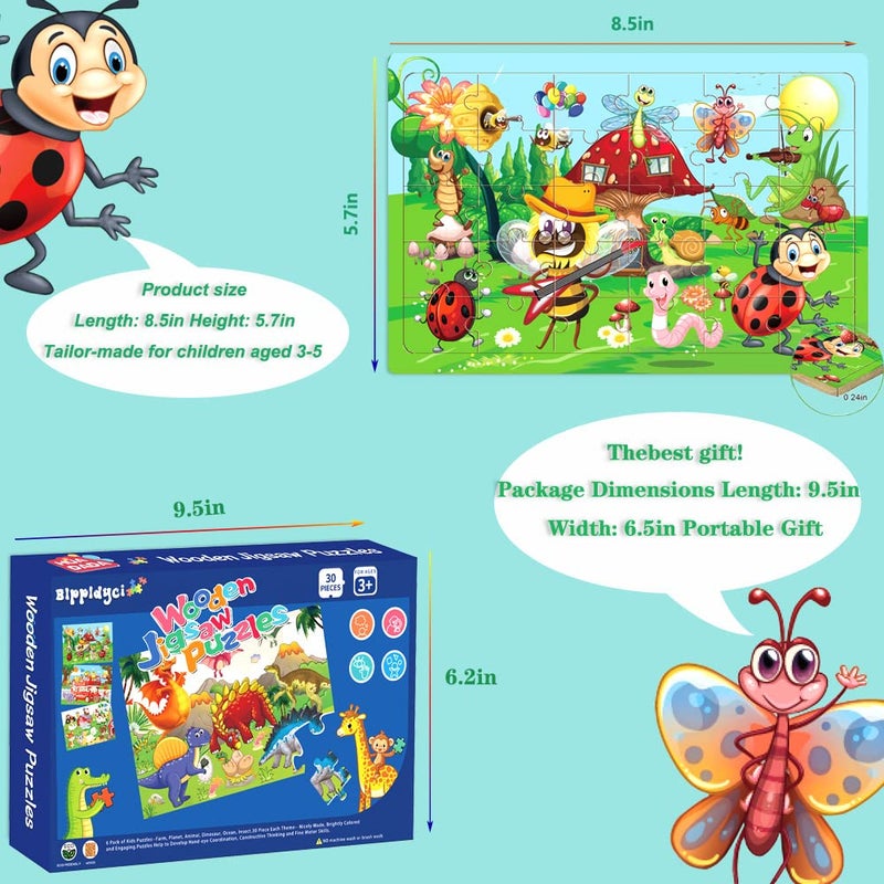 Blppldyci Wooden Jigsaw Puzzles for Kids Ages 3-5 Year Old 30 Piece Colorful Wooden Puzzles for Toddler Children Learning Educational Puzzles Toys for Boys and Girls Set for Kids 3 4 5 6 Year Old (6 Puzzles) - Image 3