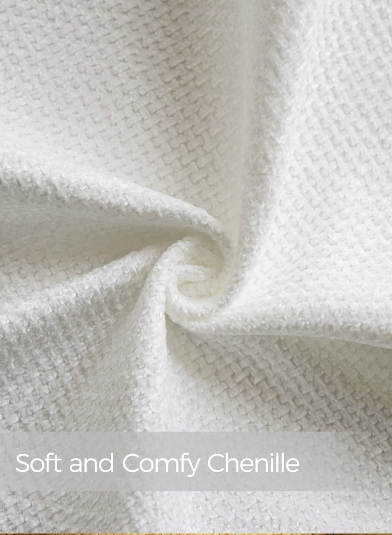 لحظة غطاء وسادة شنيلي باللون الأبيض لحظة 30x50 سم عبوة من 2 غطاء وسادة زخرفي حديث من الطراز الريفي على شكل صليب. - Image 3